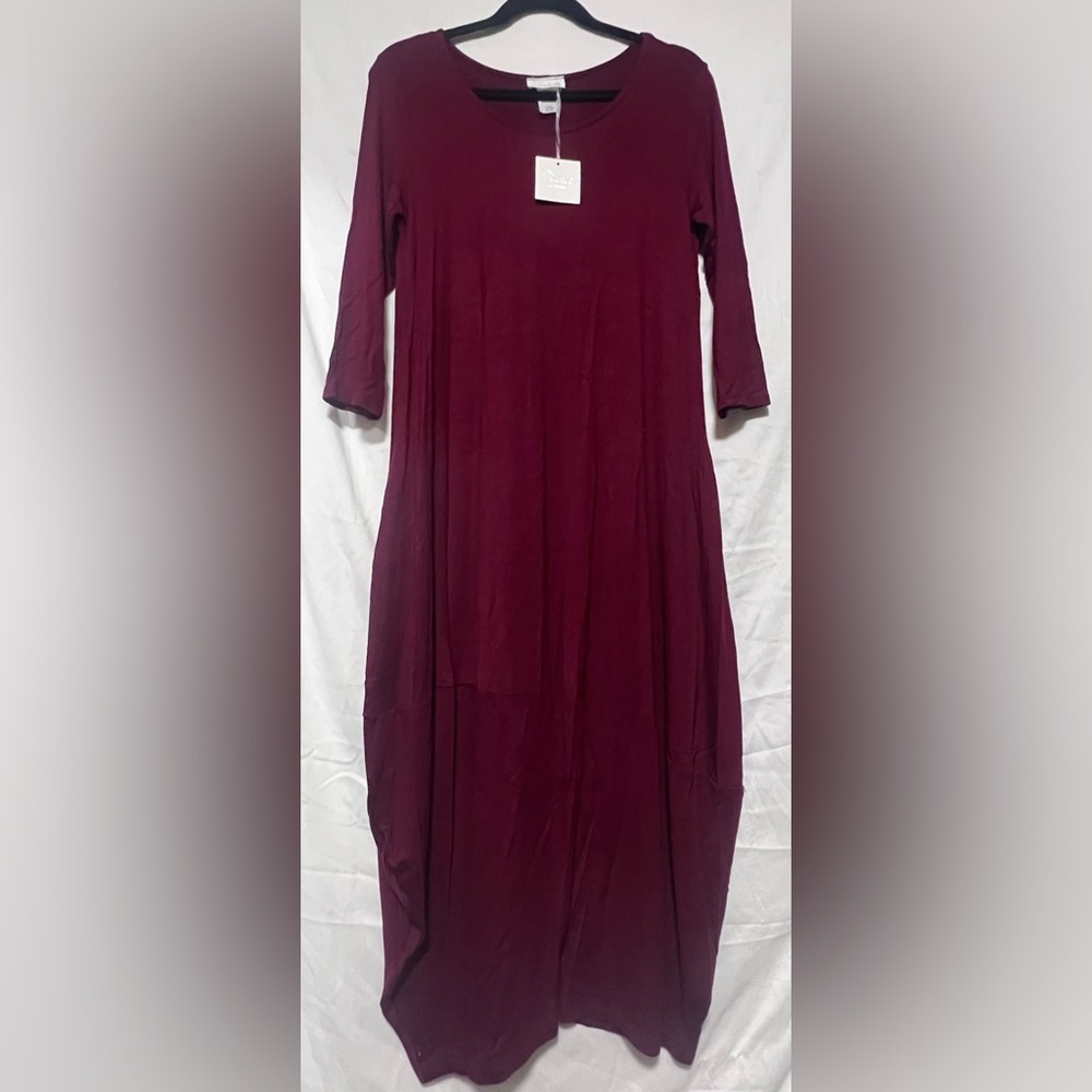 NWT Pastel by Vivienne Elegant Burgundy Maxi Dress Stretchy Lightweight Casual - Picture 2 of 7